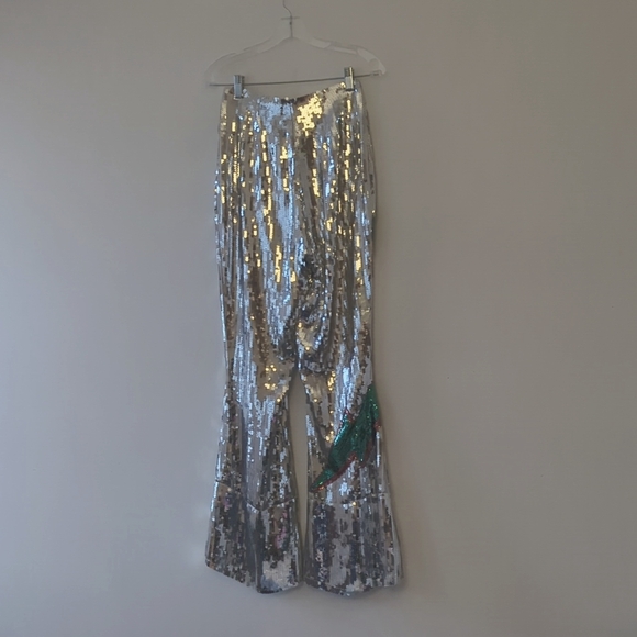 Green and Silver Flare Pants with Boot Cut Design - Picture 8 of 8